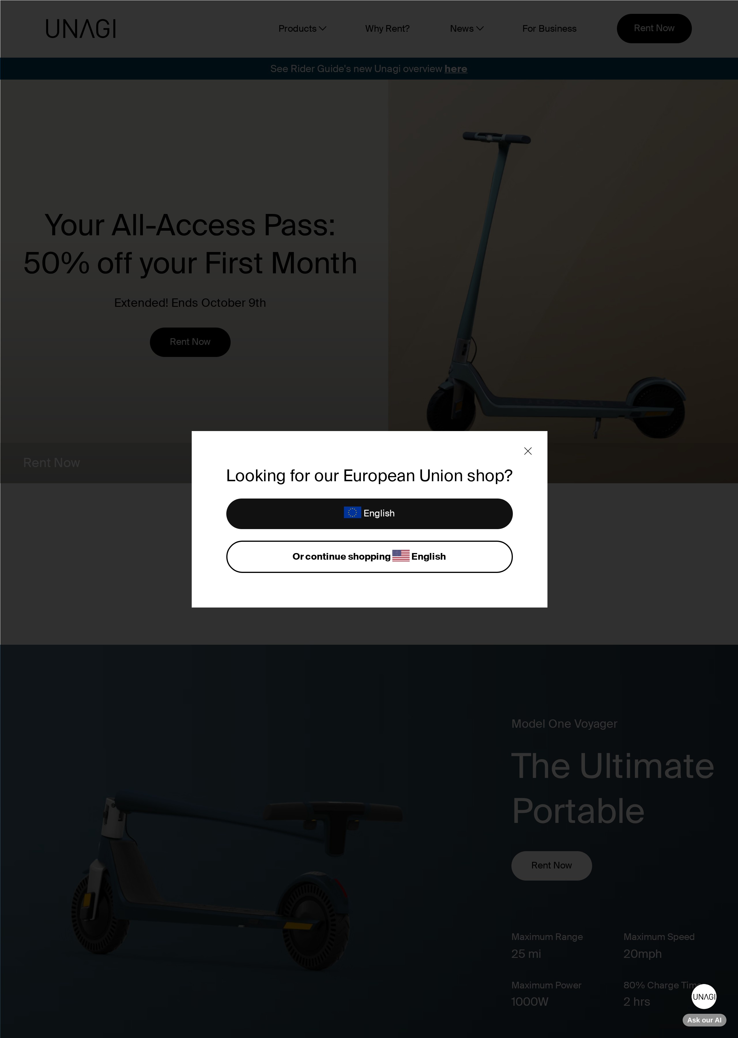 UnagiScooters.com website screenshot